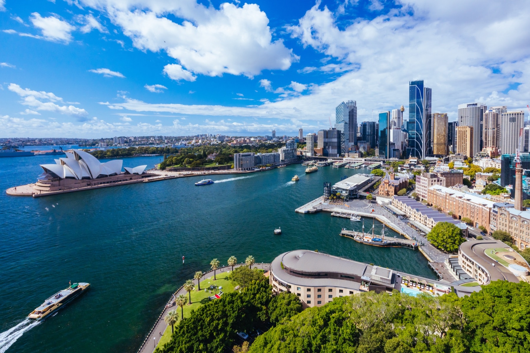 The Sydney skyline and harbour seen from the Harbour Bridge