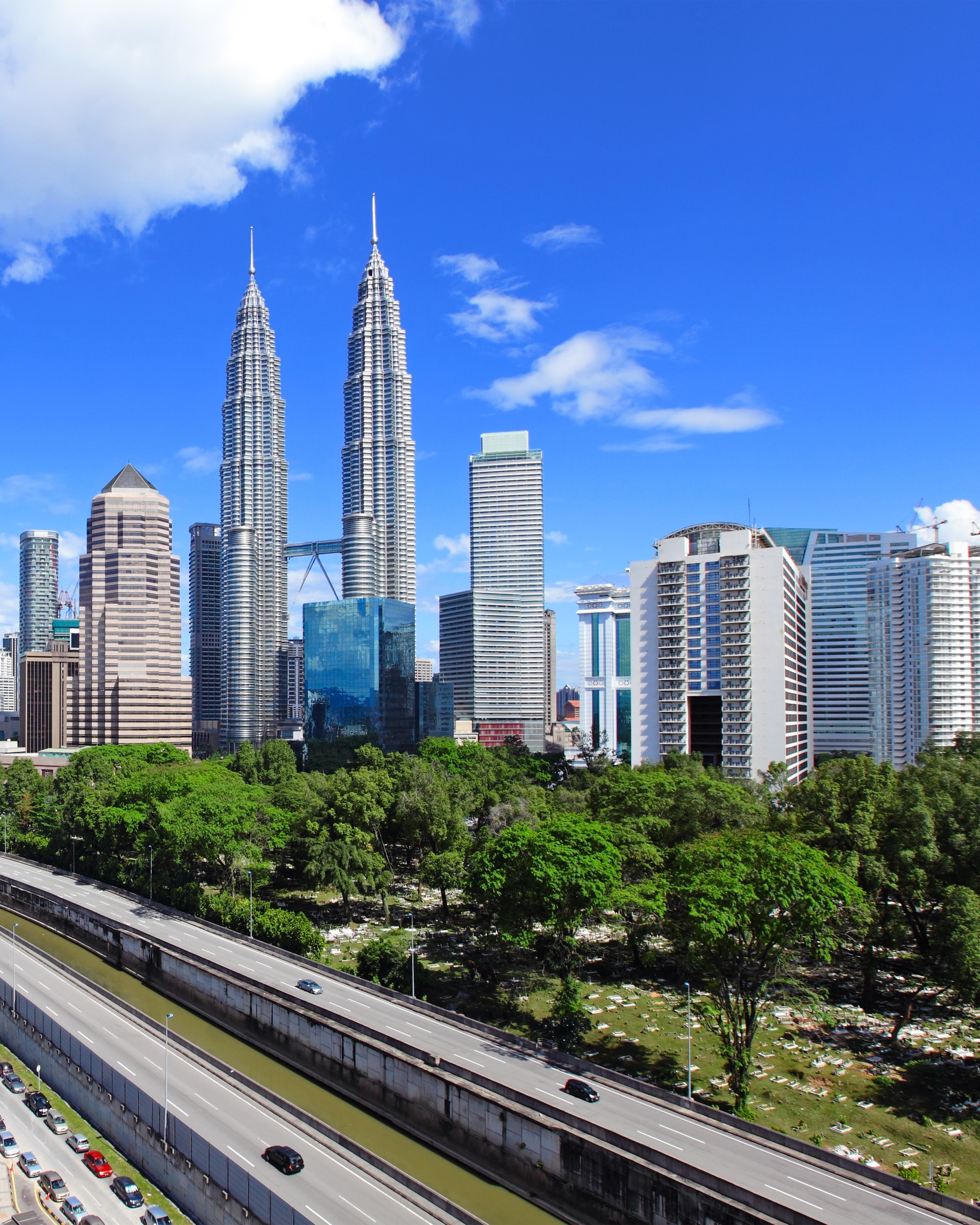 The Kuala Lumpur skyline, with the Petronas Twin Towers at its centre